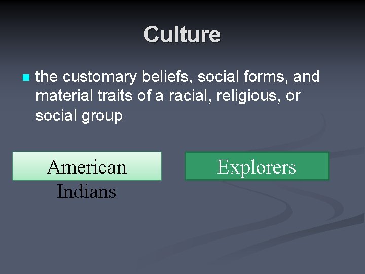 Culture n the customary beliefs, social forms, and material traits of a racial, religious,