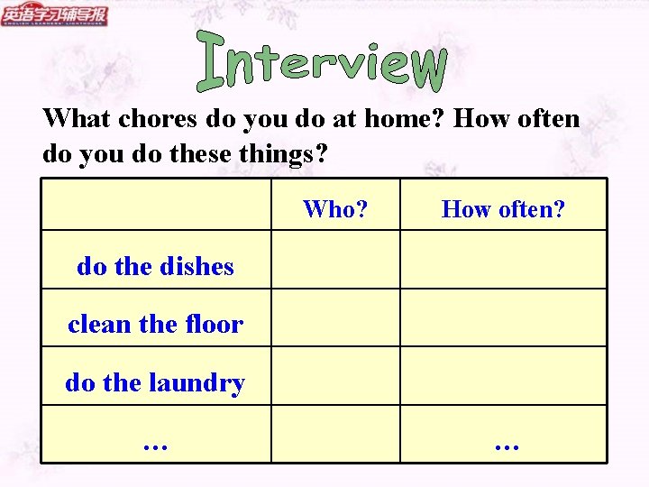 What chores do you do at home? How often do you do these things?