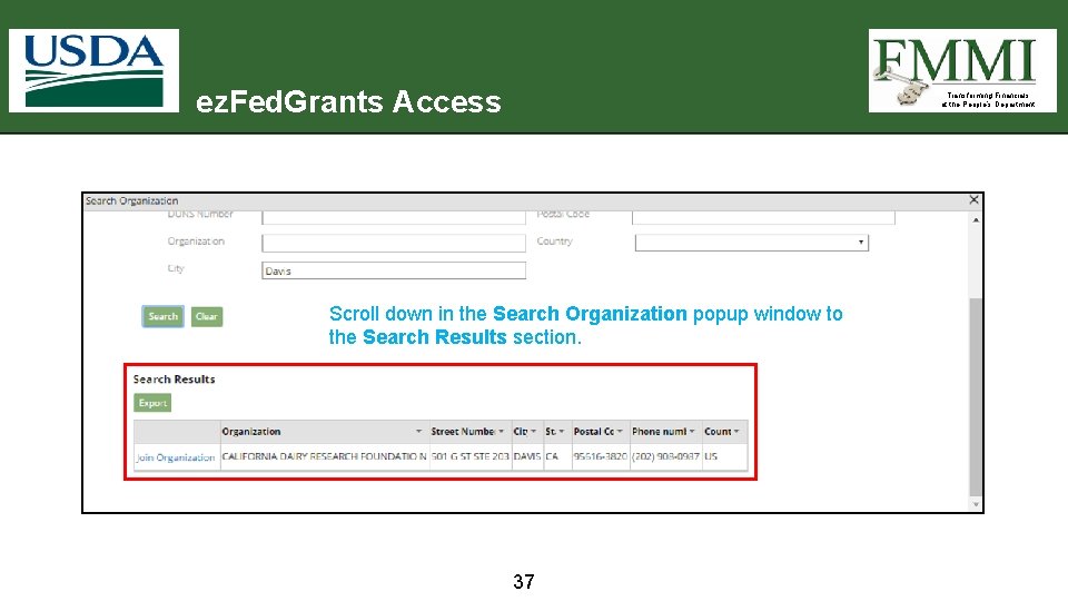 ez. Fed. Grants Access Transforming Financials at the People’s Department Scroll down in the
