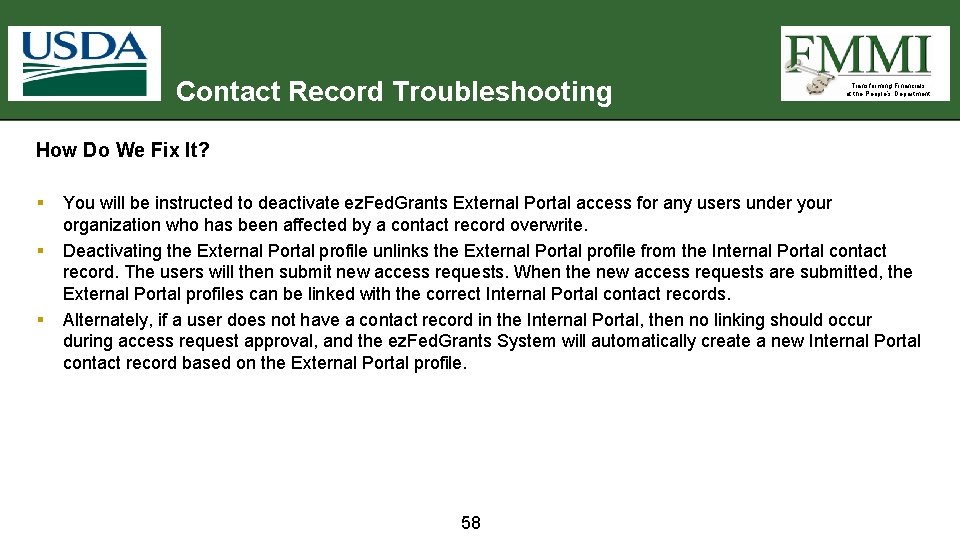 Contact Record Troubleshooting Transforming Financials at the People’s Department How Do We Fix It?