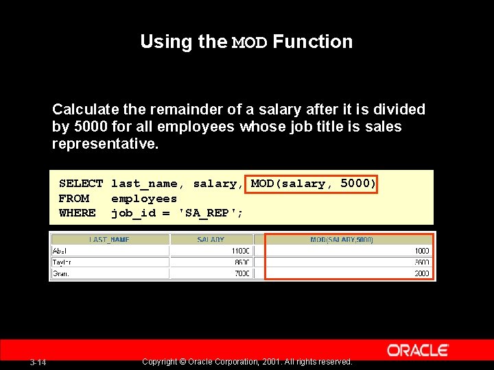 Using the MOD Function Calculate the remainder of a salary after it is divided