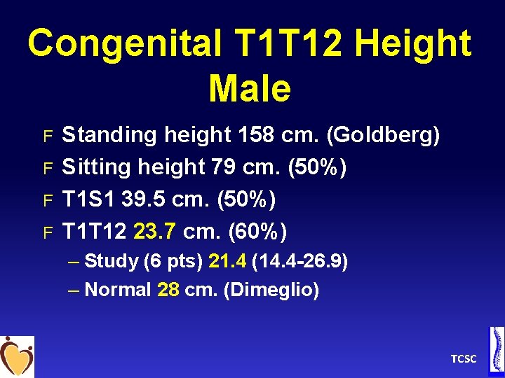 Congenital T 1 T 12 Height Male F F Standing height 158 cm. (Goldberg)