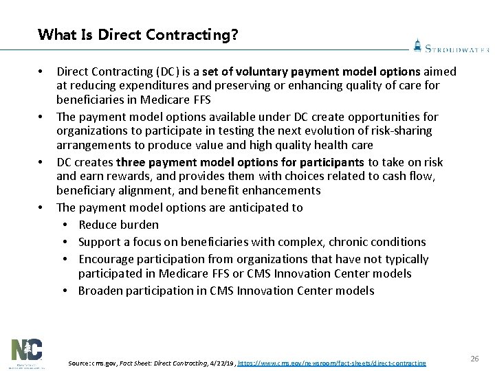 What Is Direct Contracting? • • Direct Contracting (DC) is a set of voluntary
