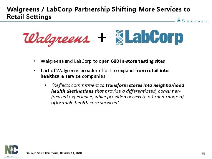 Walgreens / Lab. Corp Partnership Shifting More Services to Retail Settings + • Walgreens