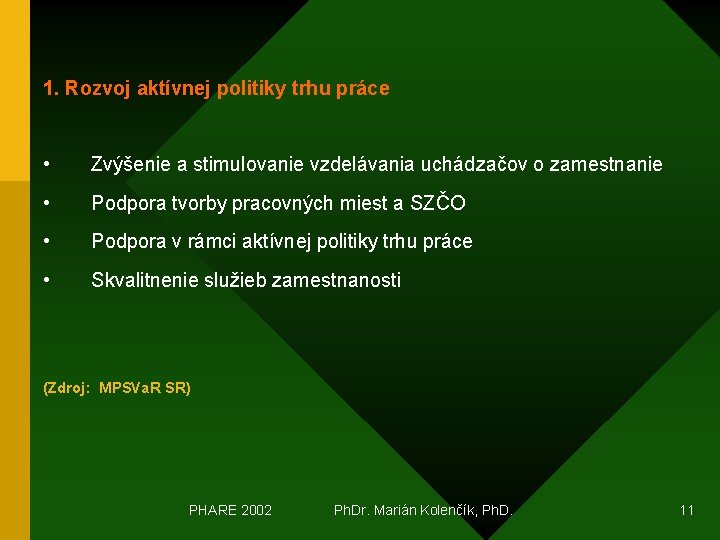 1. Rozvoj aktívnej politiky trhu práce • Zvýšenie a stimulovanie vzdelávania uchádzačov o zamestnanie