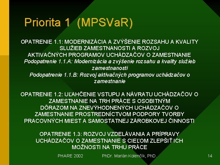 Priorita 1 (MPSVa. R) OPATRENIE 1. 1: MODERNIZÁCIA A ZVÝŠENIE ROZSAHU A KVALITY SLUŽIEB
