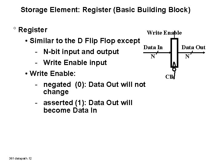 Storage Element: Register (Basic Building Block) ° Register Write Enable • Similar to the