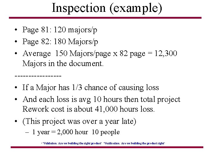 Inspection (example) • Page 81: 120 majors/p • Page 82: 180 Majors/p • Average