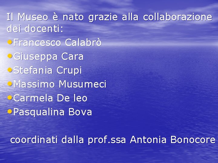 Il Museo è nato grazie alla collaborazione dei docenti: • Francesco Calabrò • Giuseppa