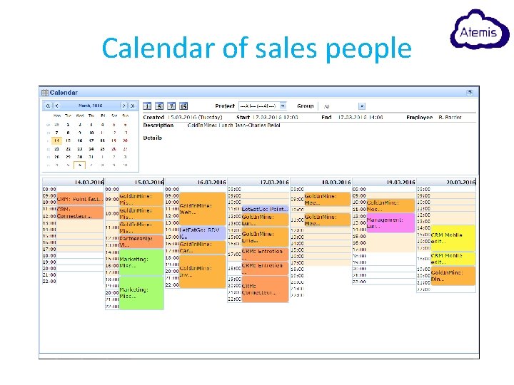 Calendar of sales people 