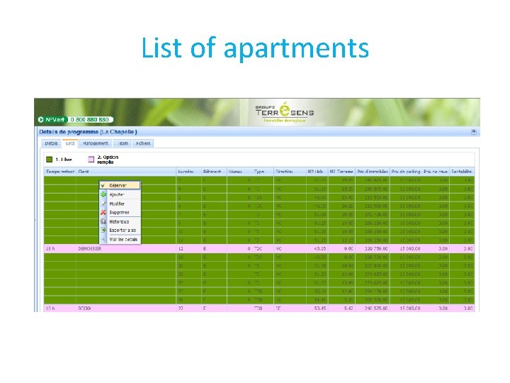 List of apartments 