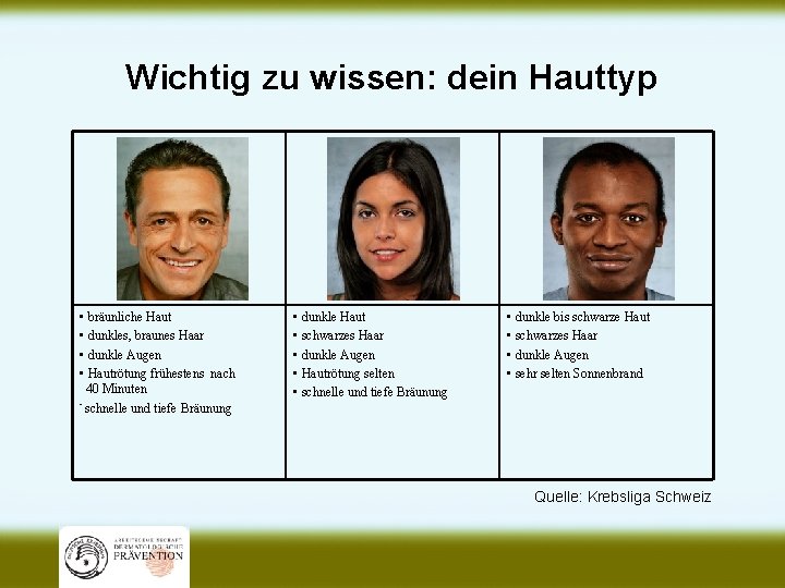 Wichtig zu wissen: dein Hauttyp • bräunliche Haut • dunkles, braunes Haar • dunkle