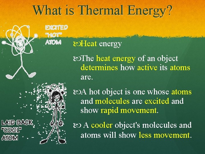 What is Thermal Energy? Heat energy The heat energy of an object determines how