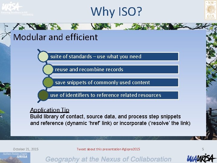 Why ISO? Modular and efficient suite of standards – use what you need reuse