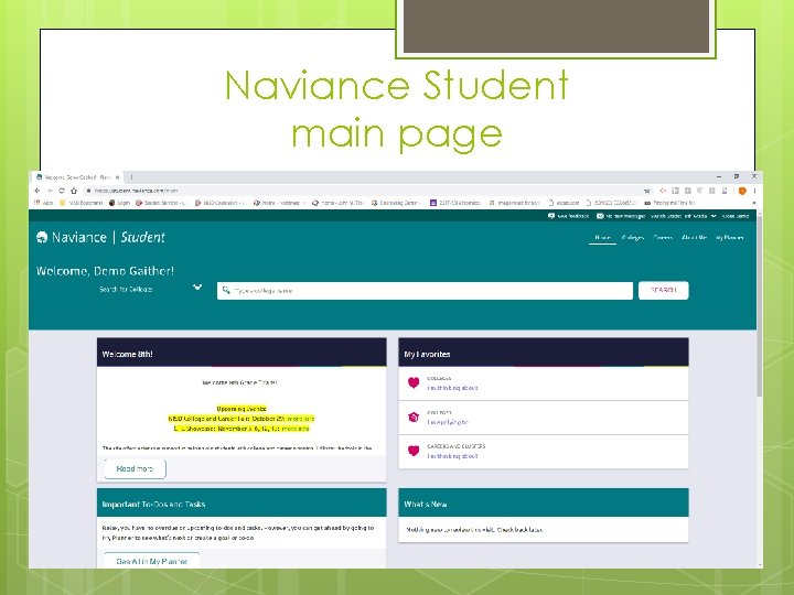 Naviance Student main page Naviance Student main page