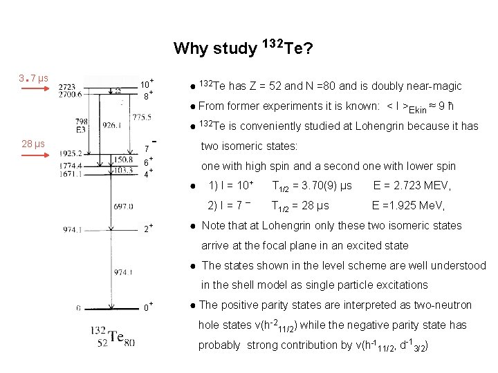 Why study 132 Te? . 3 7 μs 10+ 8+ ● 132 Te has