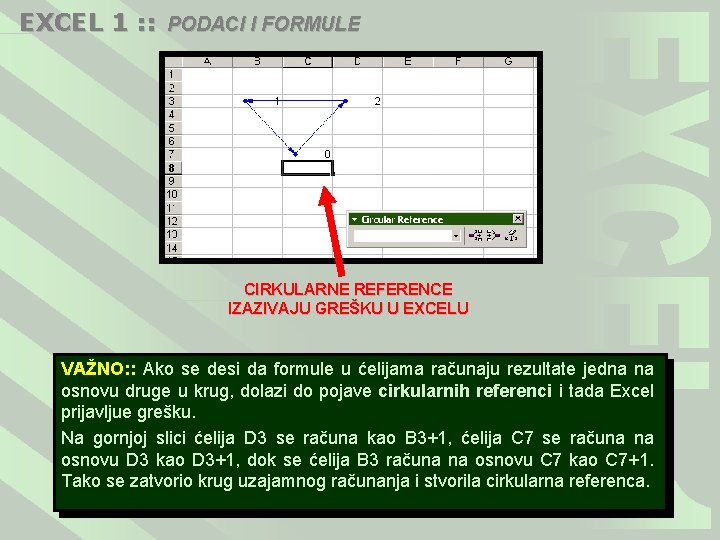 EXCEL 1 : : PODACI I FORMULE CIRKULARNE REFERENCE IZAZIVAJU GREŠKU U EXCELU VAŽNO: