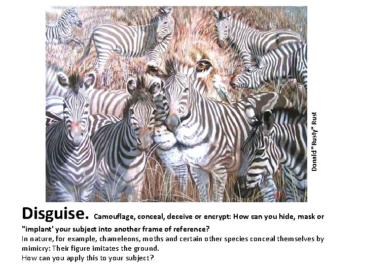 Donald "Rusty" Rust Disguise. Camouflage, conceal, deceive or encrypt: How can you hide, mask