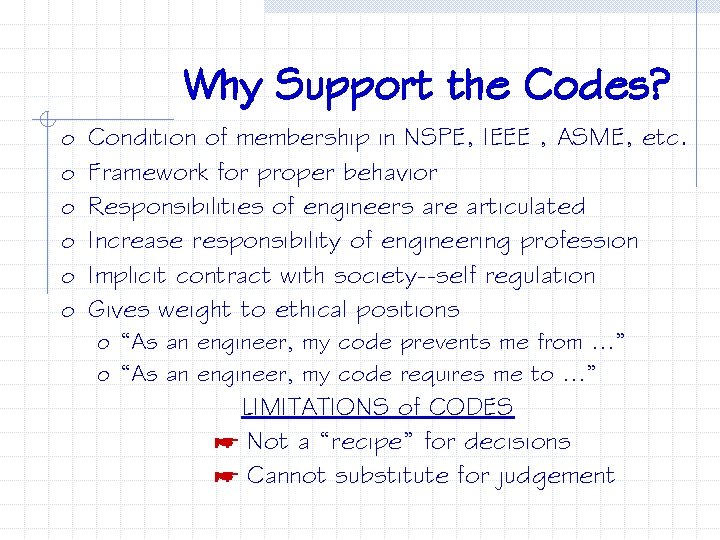 Why Support the Codes? o o o Condition of membership in NSPE, IEEE ,