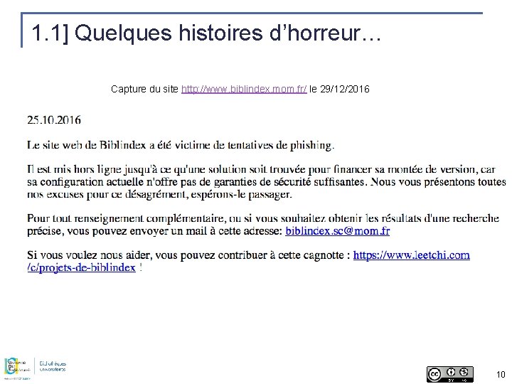 1. 1] Quelques histoires d’horreur… Capture du site http: //www. biblindex. mom. fr/ le