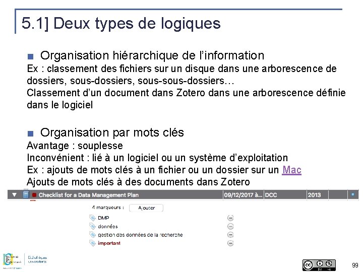 5. 1] Deux types de logiques ■ Organisation hiérarchique de l’information Ex : classement