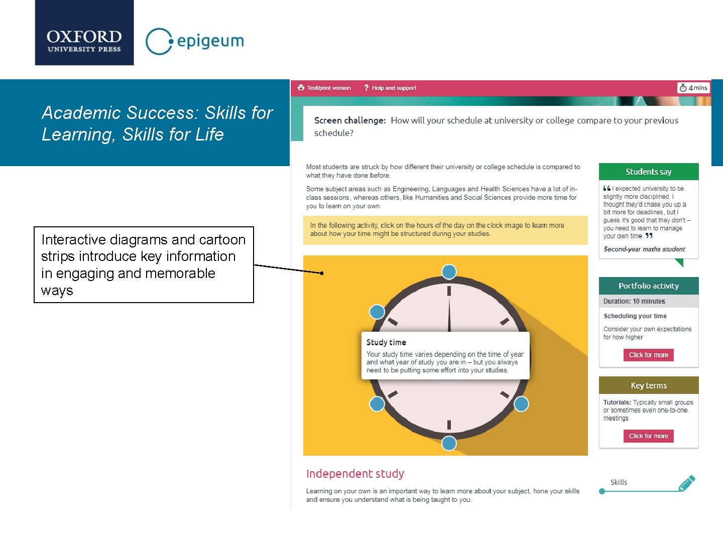 Academic Success: Skills for Learning, Skills for Life Interactive diagrams and cartoon strips introduce