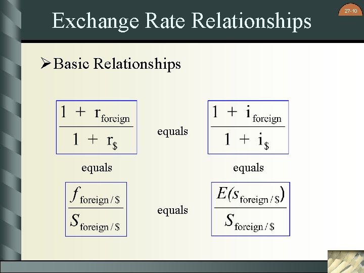 Exchange Rate Relationships Ø Basic Relationships equals 27 -10 