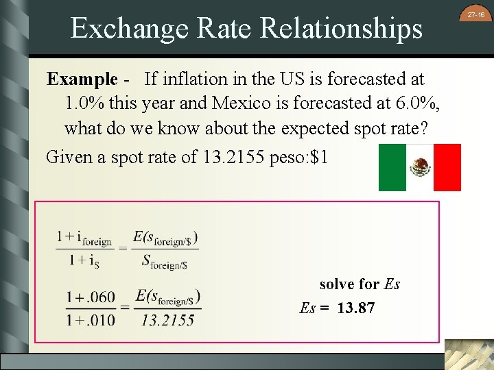 Exchange Rate Relationships Example - If inflation in the US is forecasted at 1.