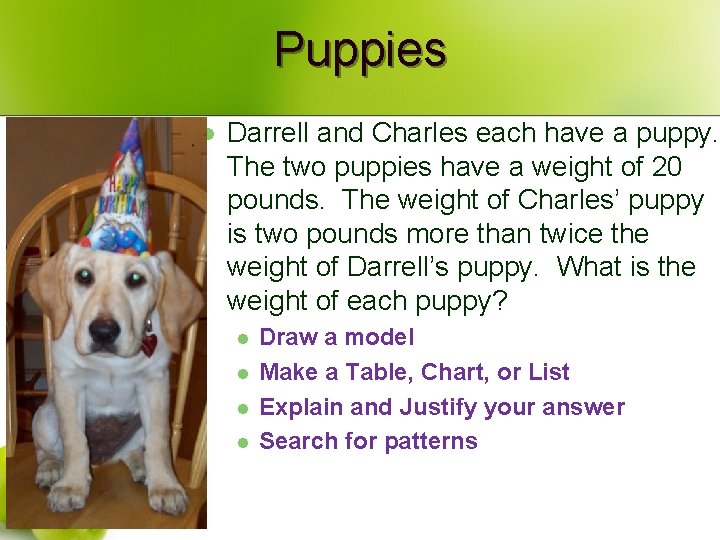 Puppies l Darrell and Charles each have a puppy. The two puppies have a