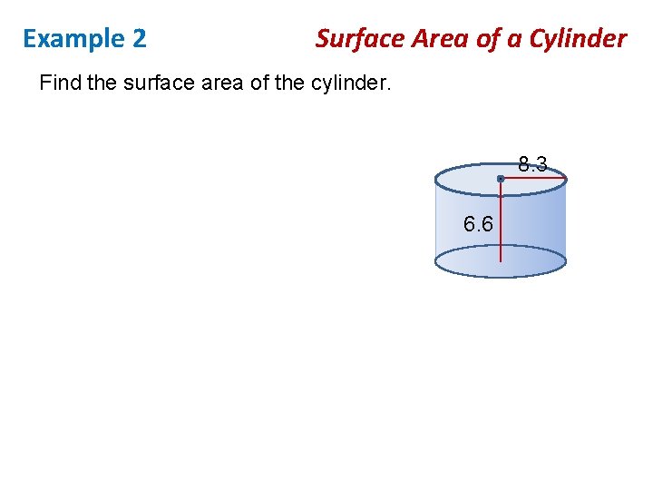 Example 2 Surface Area of a Cylinder Find the surface area of the cylinder.