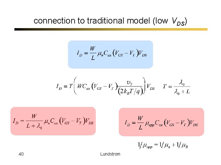 connection to traditional model (low VDS) 40 Lundstrom 