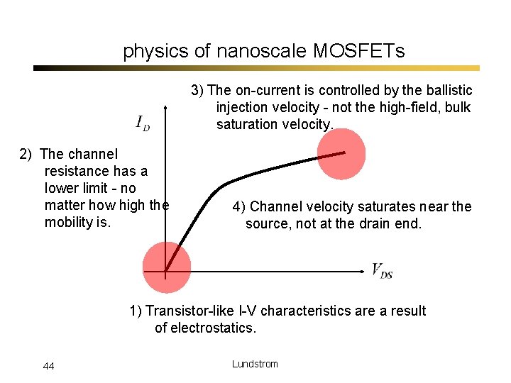 physics of nanoscale MOSFETs 3) The on-current is controlled by the ballistic injection velocity