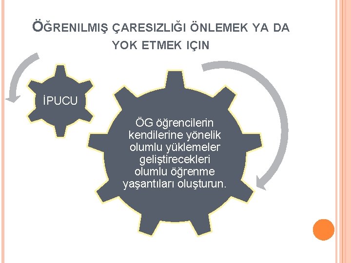 ÖĞRENILMIŞ ÇARESIZLIĞI ÖNLEMEK YA DA YOK ETMEK IÇIN İPUCU ÖG öğrencilerin kendilerine yönelik olumlu