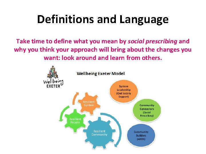 Definitions and Language Take time to define what you mean by social prescribing and