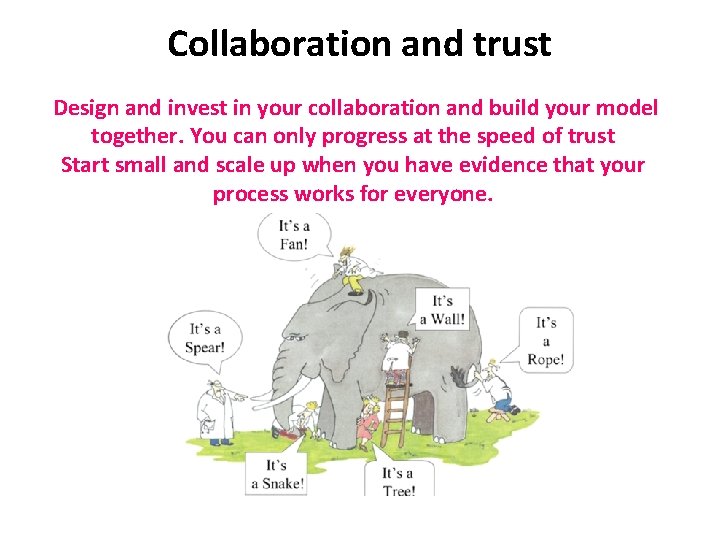 Collaboration and trust Design and invest in your collaboration and build your model together.