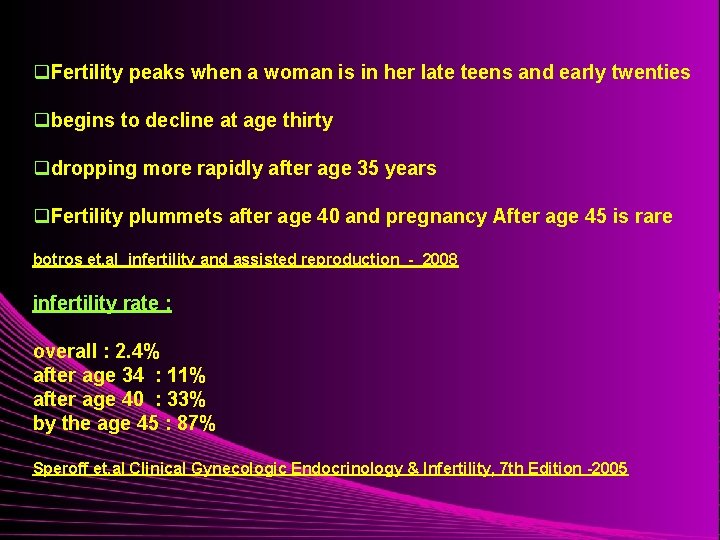 q. Fertility peaks when a woman is in her late teens and early twenties