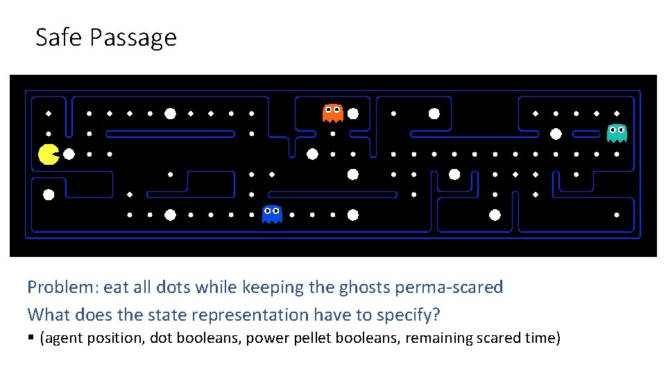 Safe Passage Problem: eat all dots while keeping the ghosts perma-scared What does the