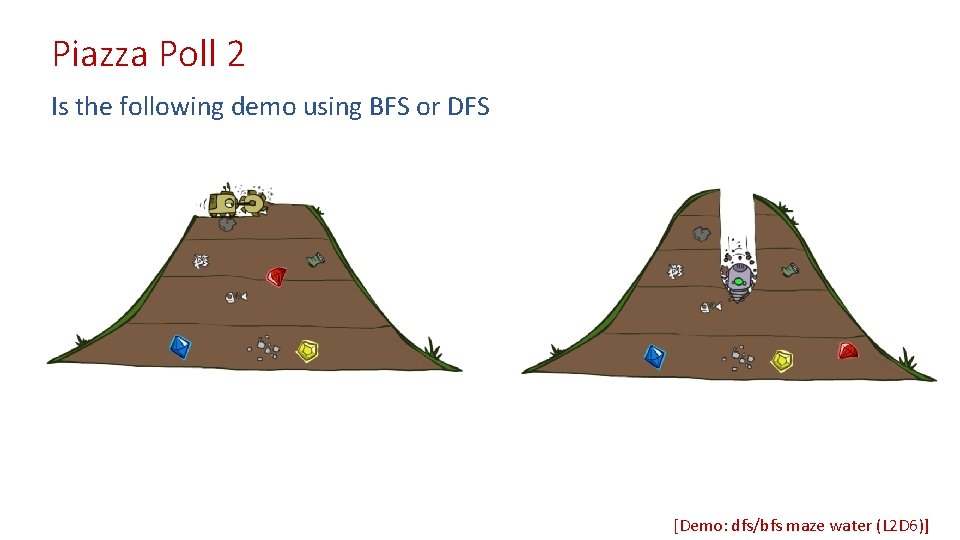 Piazza Poll 2 Is the following demo using BFS or DFS [Demo: dfs/bfs maze