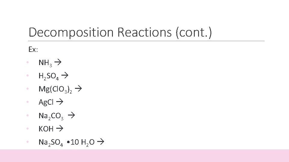 Decomposition Reactions (cont. ) Ex: • NH 3 • H 2 SO 4 •