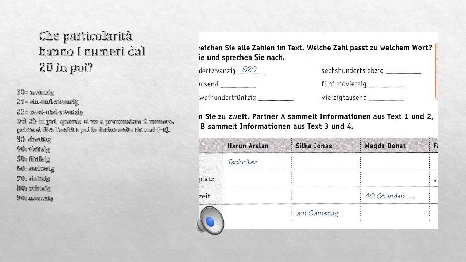 Che particolarità hanno I numeri dal 20 in poi? 20= zwanzig 21= ein-und-zwanzig 22=