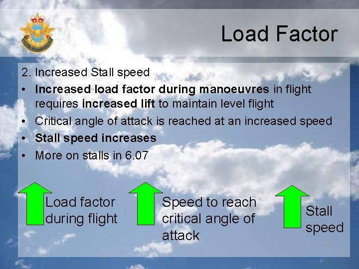 Load Factor 2. Increased Stall speed • Increased load factor during manoeuvres in flight