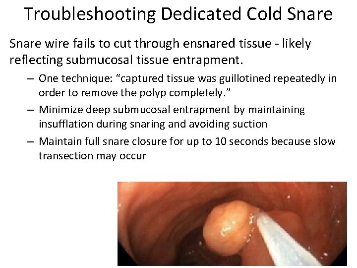 Troubleshooting Dedicated Cold Snare wire fails to cut through ensnared tissue - likely reflecting