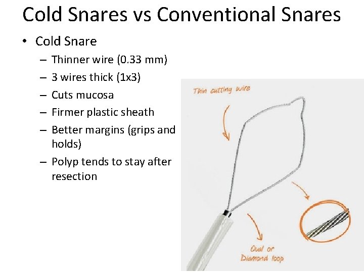 Cold Snares vs Conventional Snares • Cold Snare Thinner wire (0. 33 mm) 3