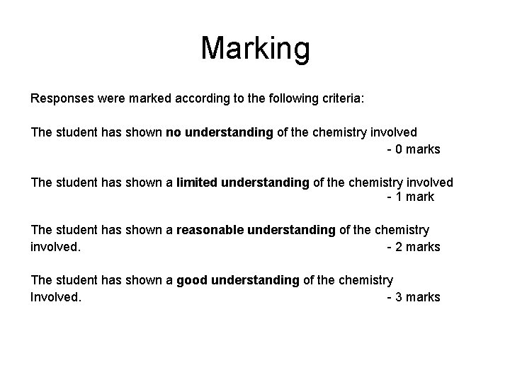 Marking Responses were marked according to the following criteria: The student has shown no