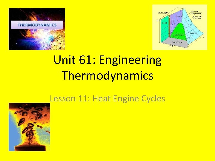 Unit 61: Engineering Thermodynamics Lesson 11: Heat Engine Cycles 