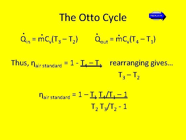 The Otto Cycle. . Q = m. C (T – T ) Q =