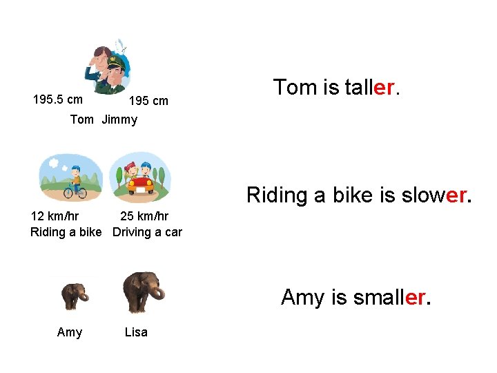 195. 5 cm 195 cm Tom Jimmy Tom is taller. Riding a bike is