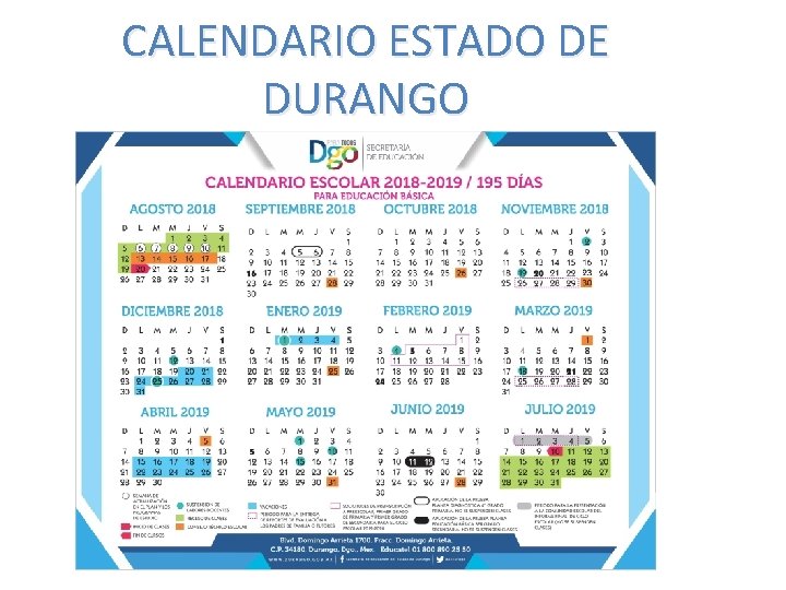 CALENDARIO ESTADO DE DURANGO 