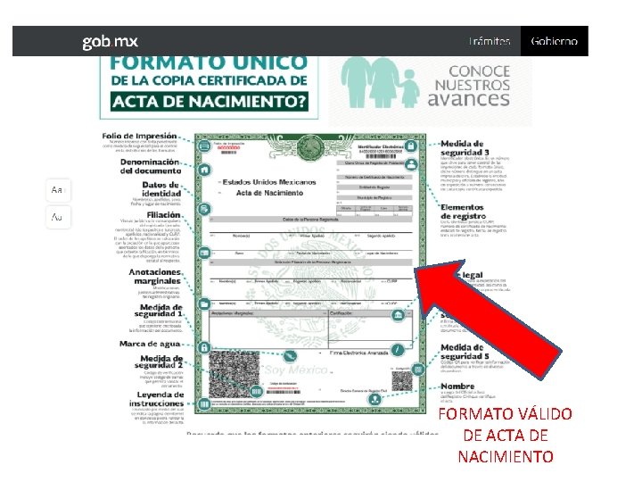 FORMATO VÁLIDO DE ACTA DE NACIMIENTO 