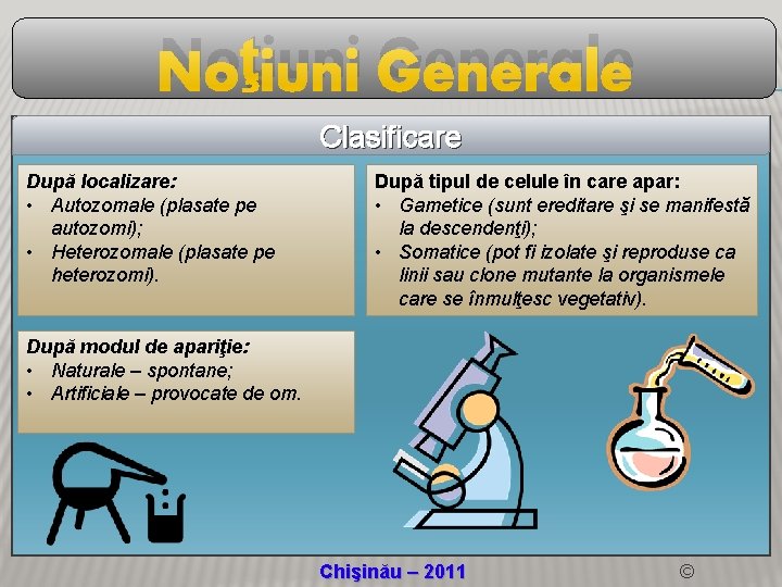 Noţiuni Generale Clasificare După localizare: • Autozomale (plasate pe autozomi); • Heterozomale (plasate pe